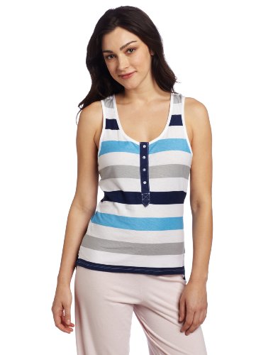 Nautica Ropa de dormir Camiseta térmica de punto a rayas para mujer, Blanco brillante, X-Small