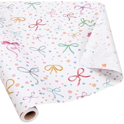 LaRibbons Reversible Bow Wrapping Paper Jumbo Roll with Pink Pom Pom, Coquette Bow & Conffeti Themed Gift Wrap for Girls, Women, Baby Shower, Birthday Party, 30 Inch × 40 Feet (100 sq. ft. ttl.) Cover