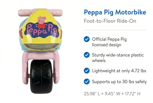 Image of Best Ride On Cars Peppa Pig Foot-to-Floor Motorbike for Kids Ages 2-6 | Officially Licensed Toddler Ride-On Toy with Wide Wheels, Lightweight Design & Stable Frame | Indoor /Outdoor Fun