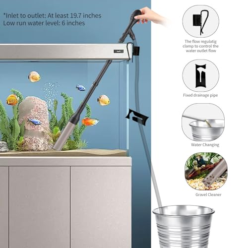 Large Gravel Vacuum for Aquarium, Adjustable Length Manual 256GPH Aquarium Gravel Cleaners, Low Water Level Fish Tank Water Changer with Suction Ball, Use for Fish Tank Cleaning Gravel and Sand — view 4