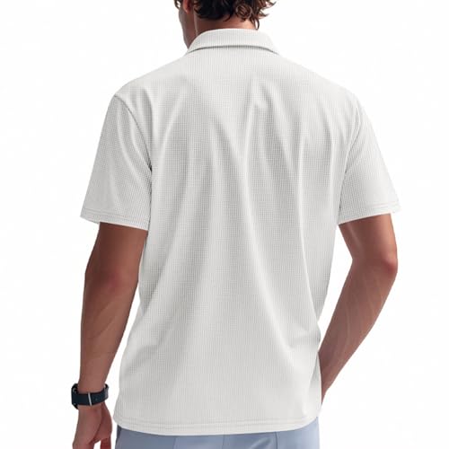 Mens Waffle Texture Shirts Short Sleeve Casual T-Shirts Moisture Wicking Collared Golf Shirt Summer Beach Tee Tops3