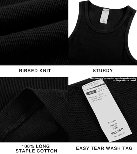 LAPASA Men's 100% Cotton Ribbed Tank Tops Ultra Soft Sleeveless Crewneck A-Shirts Basic Solid Undershirts Vests 4 Pack M35 5