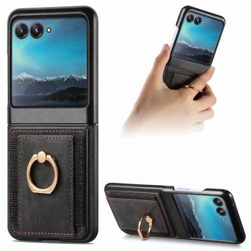 Étui Moto Razr 50 Ultra avec fente cartes et anneau pratique coque portefeuille élégante noire