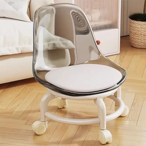 Taburete rodante de plástico acrílico con ruedas giratorias de 360 grados para el hogar, jardín, oficina, garaje, tienda, fitness, asiento de perfil bajo