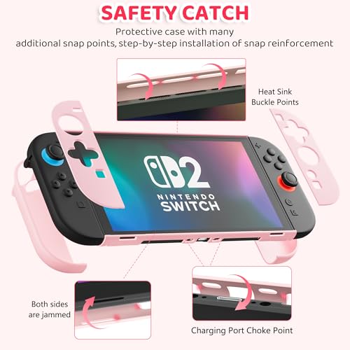 Funda rosa para Nintendo Switch 2 de viaje rígida con protector de pantalla de cristal 3
