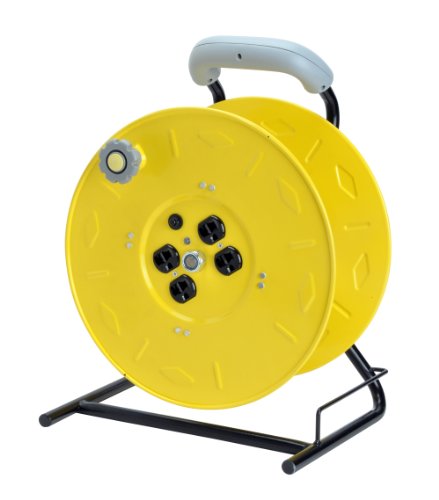Alert 7100HD Heavy Duty Manual Cord Storage Reel with 4 Grounded Outlets, Yellow