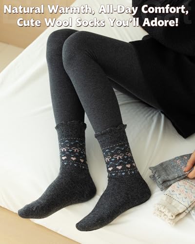 Image of IIG Cute Warm Wool Socks for Women Super Cozy Thick Crew Winter Socks Gifts, 5 Pairs