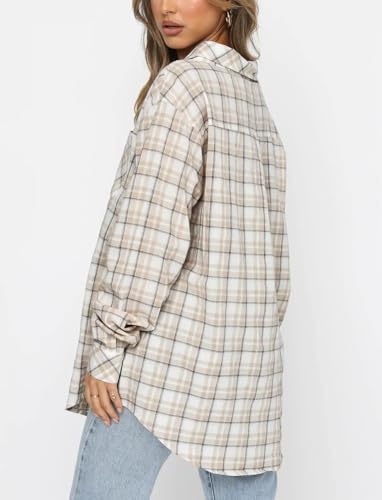 Image of Lacozy Womens Buffalo Plaid Flannel Shirt Long Sleeve Collar Button Down Blouses Tops