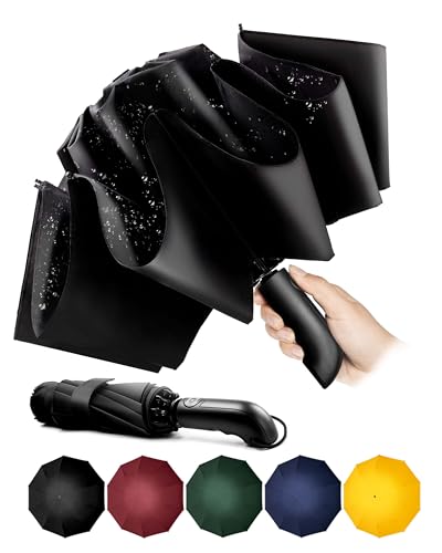 Conlun Paraguas Plegable Compacto – Paraguas invertido de Plegado Automático Negro a Prueba de Viento para Hombres, Tejido 210T Abarca 105cm Paraguas Grande de 10 Varillas Regalos Originales