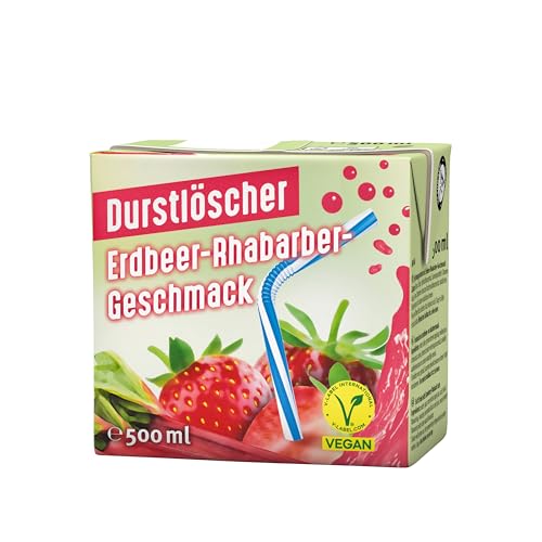 Durstlöscher Erdbeer-Rhabarber: Erfrischungsgetränk mit Erdbeer-Rhabarber-Geschmack Pfandfreies Trinkpäckchen Vegan Fruchtiges Getränk ohne Kohlensäure Ideal Für Unterwegs & Zuhause 12 x 500 ml