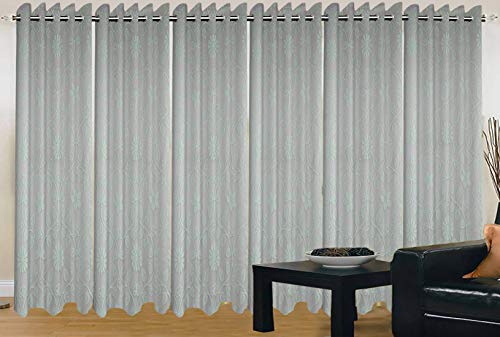 Heart Home Flower Design 6 Pieces Sheer Door Curtains Linen Look Semi Transparent Voile Grommet Elegance Curtains For Living Dining Room, Bedroom Drapes 48 X 84 Inch Long, (Green) – Cthh7359,Standard