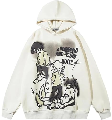 Silver Basic Sudadera Oversize con Estampado de Anime, Ropa Urbana Hip Hop para Hombres-White-S1