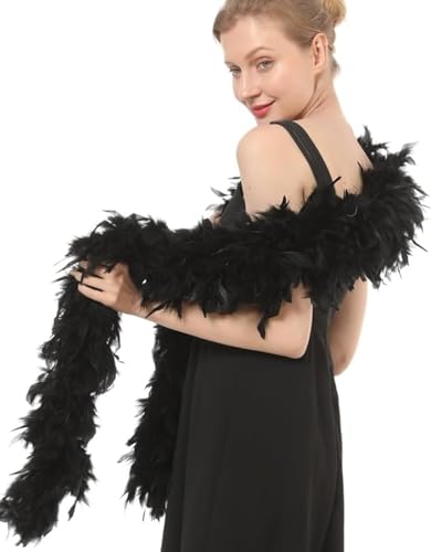 IPNSDON 1PCS Schwarze Federboa, 60 g, 2 m, Truthahn-Boa-Federn für Partys, Weihnachten, Hochzeiten, Kostüme, Konzerte, Haustiere und Heimdekoration...