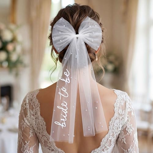 Pinza con moño y velo blanco para novia miniatura 4