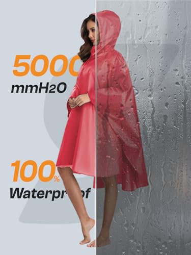 Image of SaphiRose Adult Rain Poncho Waterproof Hooded Zipper Raincoat with Pockets | OEKO-TEX Certified 100% Polyester, Lightweight Packable Storage Pouch, Heat-Sealed Seams, Quick-Dry for Outdoor Hiking