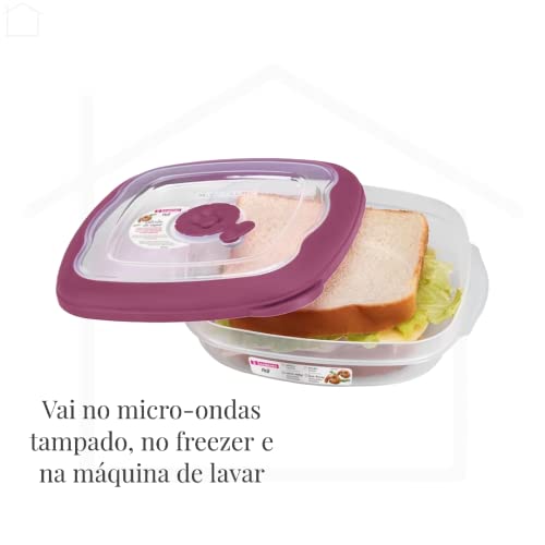 Pote Sanduiche Plástico Sanremo Transparente / Rosa 664 ml Plástico