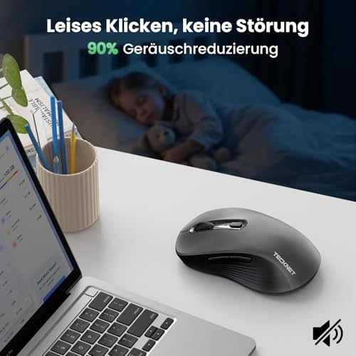 TECKNET Bluetooth Maus, PC Maus Kabellos, Wiederaufladbar Computer Maus 4800 DPI, (BT 5.0/3.0+2.4 GHz) Ergonomische Silent Wireless Mouse… – Ansicht 5