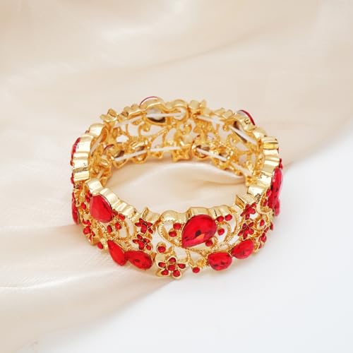 CSY Elegant Crystal Costume Jewelry Sets Flower Bridal Necklace Earrings Stretch Bangle Set for Bride Bridesmaid Wedding Dress Accessories4