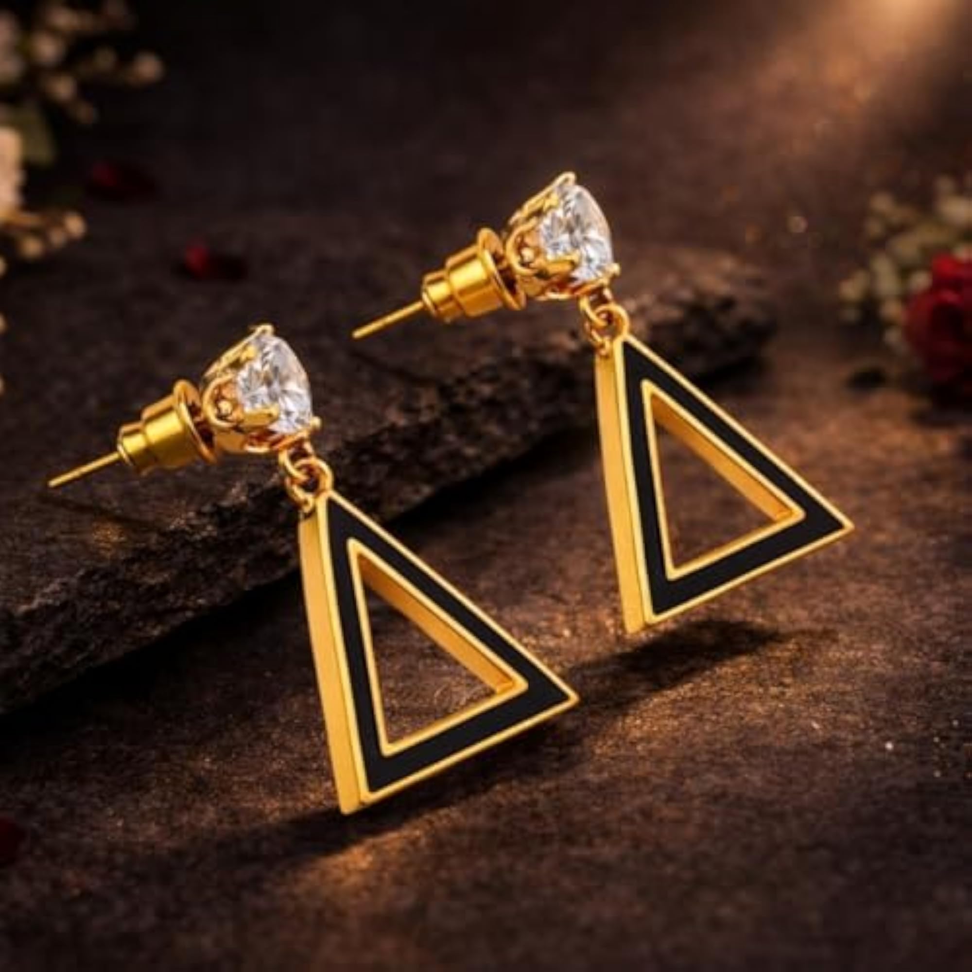 American Diamond Triangular Drop Dangle Earrings, Celebrity Inspired