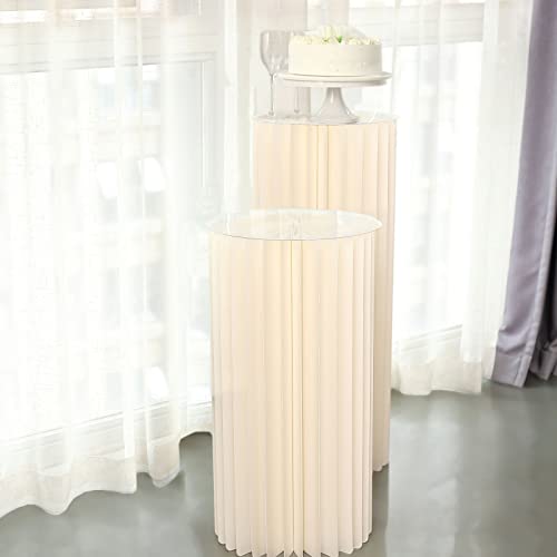 Efavormart 32\" Ivory DIY Accordion Cylinder Cardboard Folding Pillar Pedestal Box, Display Column Stand With Round Top Plate