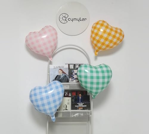 4pcs 18inch Pink Heart Checked Balloons Heart-Shaped Check Aluminum Foil Balloons Love Theme Birthda