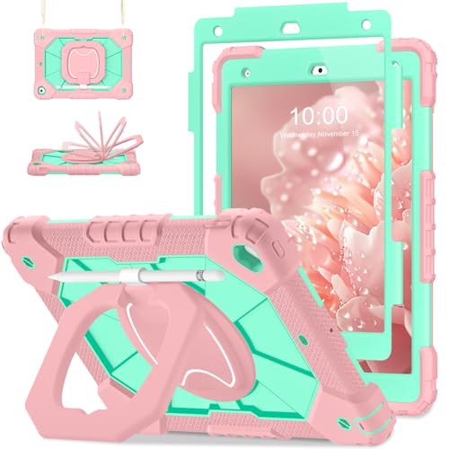 Image of Auizotl Case for iPad 9th /8th /7th Generation 10.2 Inch iPad Case 9th Generation with Screen Protector /Rotate Stand /Pen Holder,Military Grade Shockproof i Pad 9th /8th /7th Gen Cases,Rose Mint