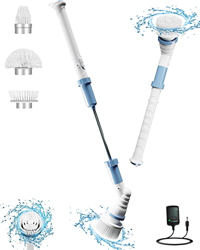Electric Spin Scrubber, WKY Bathroom Cleaning Supplies with Extension Arm 3 Replaceable Cleaning Heads,Long Handle Cordless Cleaning Brush for Shower Floor Tile Tub Floor, Power Scrub Brush