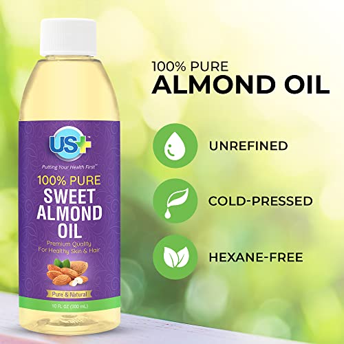 Us+ HU-XI-139 10Oz 100% Pure Sweet Almond Oil - All-Natural, Expeller-Pressed, Hexane-Free thumb #1