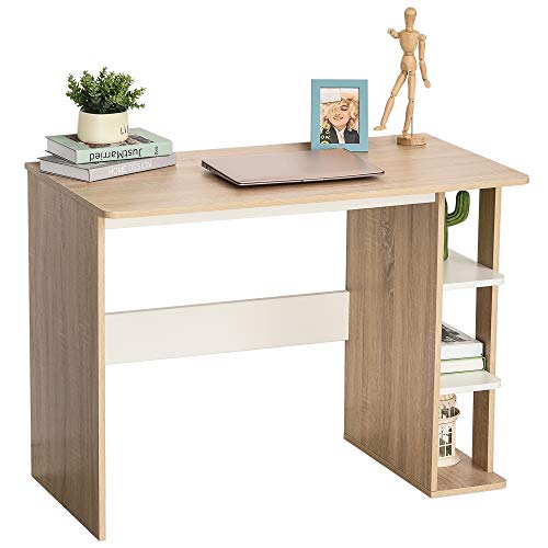 HOMCOM Mesa de Escritorio 2 en 1 con Estante de 3 Niveles Gran Superficie Espacio Almacenaje Amplio Mesa de Oficina Dormitorio Estudio 100x55x74 cm Madera