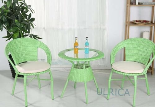 Image of PRATHAM India 2+1 Outdoor Indoor Patio Furniture Sets Rattan Wicker Chair Patio Set Bistro Set Conversation Set Balcony Outdoor Garden Furniture Chair (Pistachio with Cream Cushion)