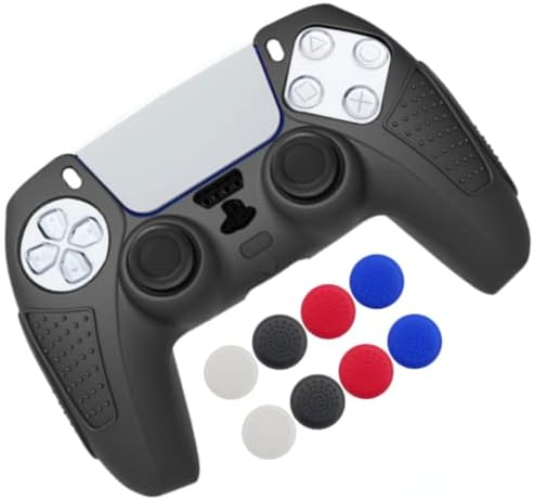 Silicone Skin Protective Rubber Case Cover with Thumb Grips Stick Joystick Cap for PS5 Controller Protector Cover (Black)