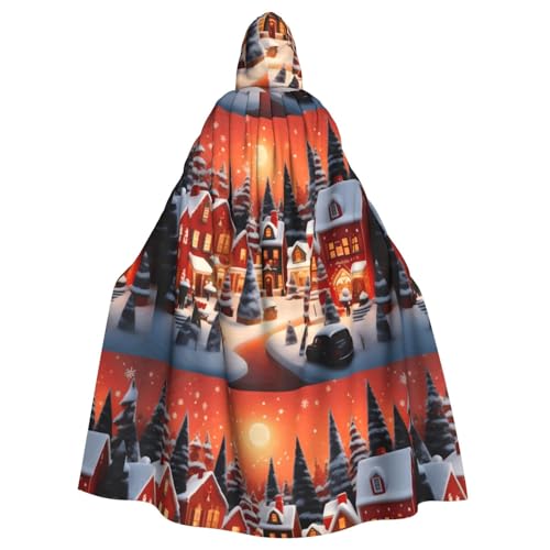 WHJSSF Capa con capucha para adultos con estampado de pueblo de Navidad, para Halloween, súper grande, sin cremallera
