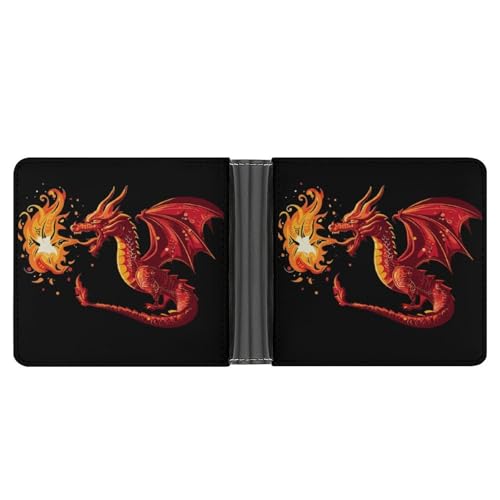 Fire And Dragon Funny Men's Slim Bifold Wallet with Multiple Card Slots Front Pocket Purse