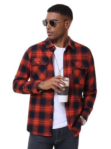 MAGNIVIT Men's Button Down Regular Fit Long Sleeve Plaid Flannel Casual Cotton Shirts with Twin Chest Pockets4