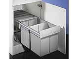 Der Wesco DOUBLE-2 Abfallsorter mit Vollauszug. Abfallvolumen: 32 (2x16) Liter. Maße(HxBxT): 32 x 33,8 x 47,5 cm. Der ideale Raumsparer. Für die Montage auf dem Schrankboden. Ab 40 cm Schrankbreite. Farbe: alu grau.