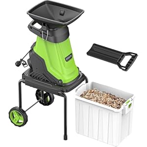 Steelite 1.8″ 15 Amp Electric Wood Chipper, 55L Collection Bin Electric Mulcher Chipper Shredder, Wood Chipper with Max 4000RPM Motor Speed, Easy-Cleanup Dual Steel Blades for Twigs and Branches