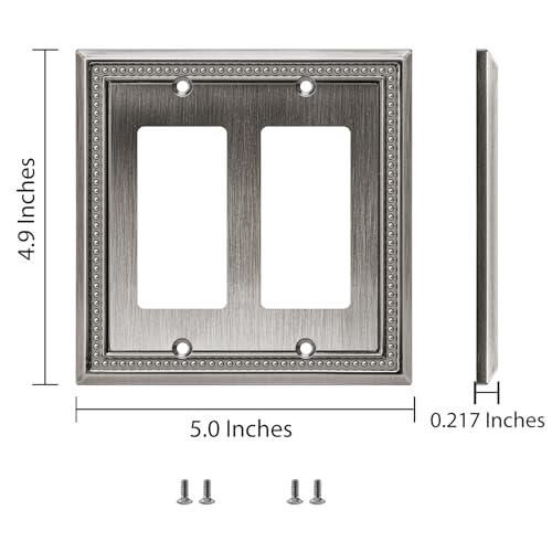 Image of Henne Bery Sunken Pearls Heavy Duty Decorative Wall Plate Switch Plate Outlet Cover (Double Decorator, Heirloom Silver)