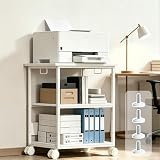 [PureKone]プリンター台 キャスター付き プリンターラック 幅60×奥行50cm×高さ70cm コピー機置き台 中棚高さ9段階調節 耐荷重90KG 組立簡単 (ホワイト)