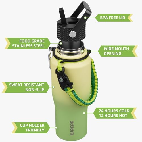 Image of BJPKPK 23oz Insulated Water Bottle with Straw Lid, Stainless Steel Bottle