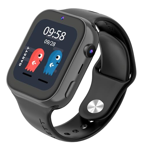Garett Smartwatch Kinder Mädchen Jungen - 1,83″ - 4G LTE Face Unlock - GPS GEO-Zaun Videoanruf SOS - Twin 2 4G Schwarz