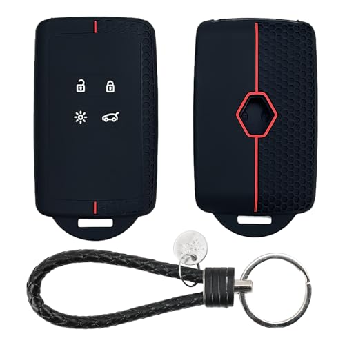 Car Key Cover for Renault 4 Button Car Key Card Case Soft TPU Silicone Key Fob Cover Compatible with Clio Megane Koleos Kadjar Captur Espace Dacia Duster (Red)