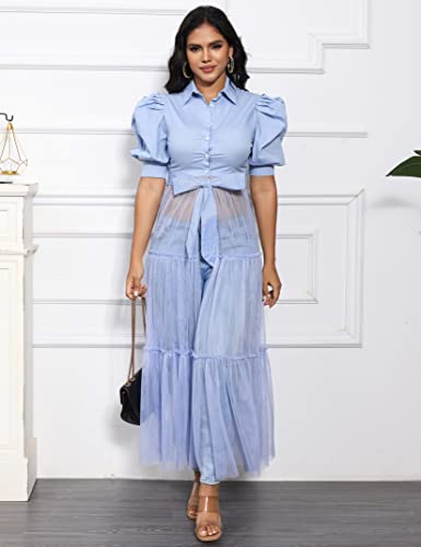 Clearflower Women Sexy Short Sleeve Bodycon High Low Asymmetrical Ruffle Tunics Blouse Shirt Top Dress Blue L #TOP2