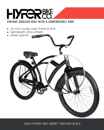 Hyper Adult Beach Cruiser Bike Men 26 Inch Commuter Bike With Rear Coaster Brake And Oversize Comfort Seat Commuter Bicycle Men With Sturdy Steel Vintage Cruiser Bike Frame. Beach Cruiser (Black) #TOP1