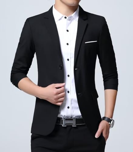 INVACHI Casual Blazer for Men Lightweight Slim Fit Suit Blazer Two Buttons Black Dress Jacket with Notched Collar3
