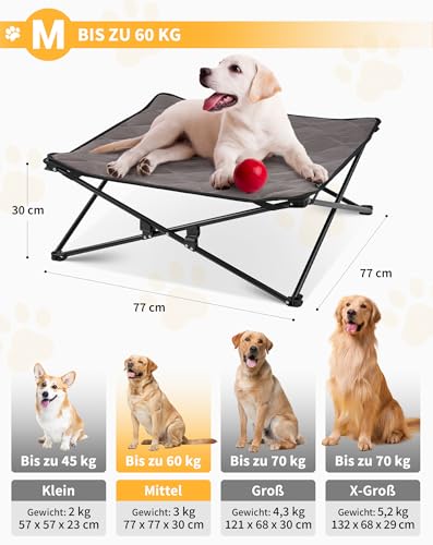 KingCamp Erhöhtes Hundebett Hundeliege Outdoor Haustierbett Haustierliege Atmungsaktivem Mesh & Wildledermatte & Rutschfesten Füßen für Reisen Garten Outdoor Indoor, Schwarz 77 x 77 x 30 cm