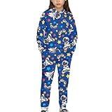 Twousenru Cartoon Astronaut Girls 2 Piece Outfits Sweatsuit 5-12Y Boys Kids Fleece Fashion Aesthetic Hoodies Sweatshirt and Sweatpants Set with Font Pocket Seasonal Wear,7-8Y