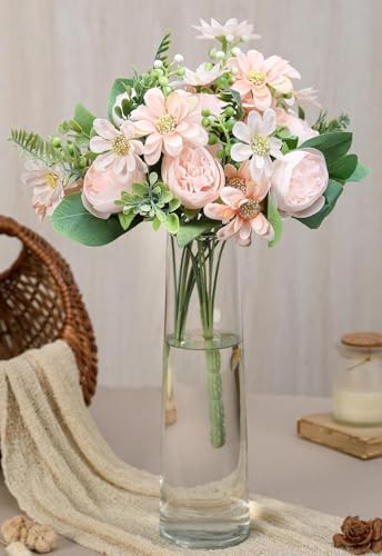 Image of SATYAM KRAFT 1 Pcs Artificial Peony Rose Flower Bouquet Bunch for Home Decor, Office, Bedroom, Balcony, Table Display, Wedding Decoration (Without Vase Pot) (Peach)