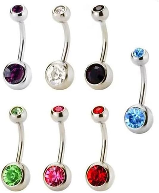 QINHE 316L Stainless Steel Belly Button Rings, Double Gem Navel Piercing Jewelry, 14G, 7 Colors, Hypoallergenic, Unisex