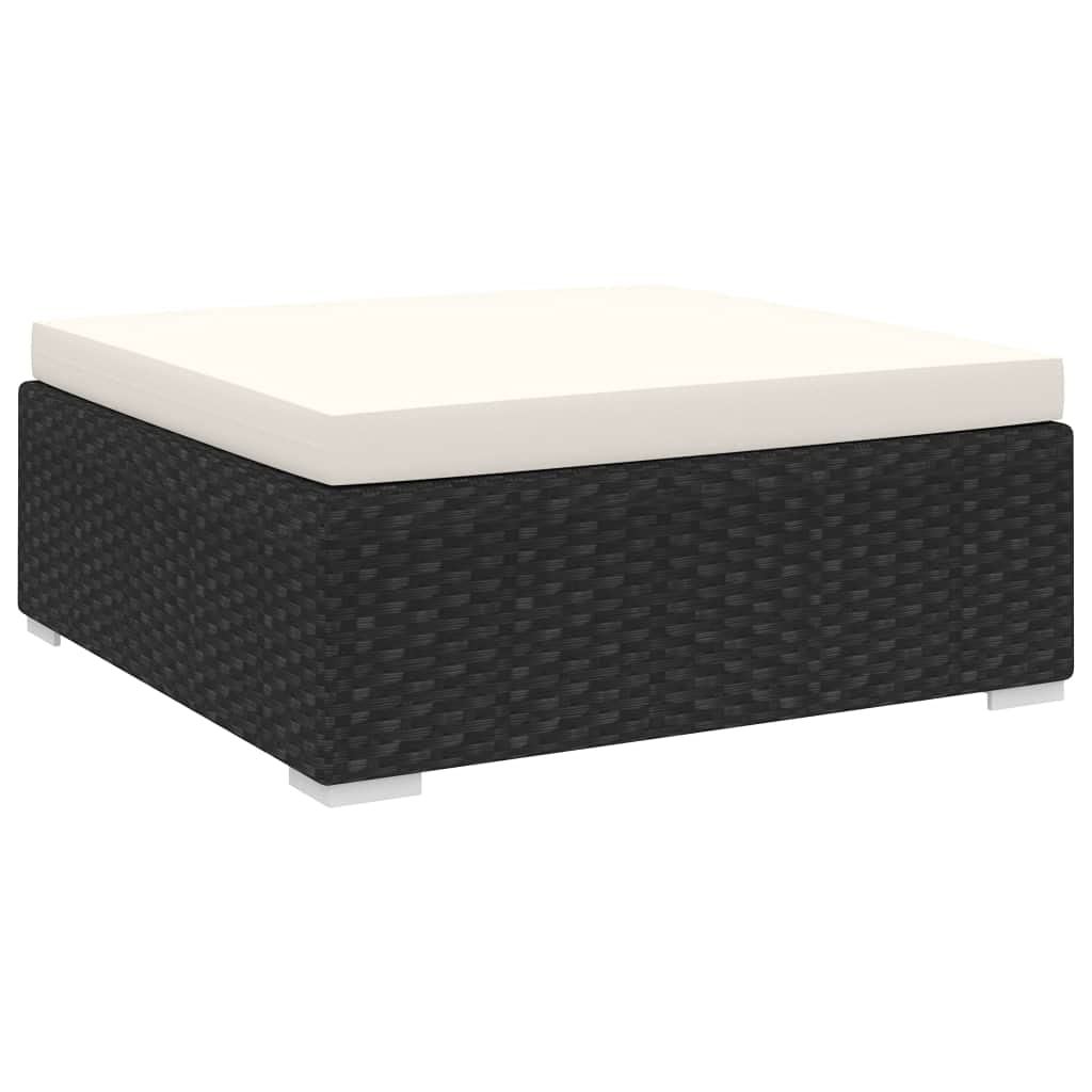puraday Repose-pieds modulaire 1 pièce + Coussins en polyrotin noir Tabouret de jardin, balcon, meuble d'extérieur Tabouret en rotin, Tabouret de canapé, repose-pieds de jardin, design confortable et