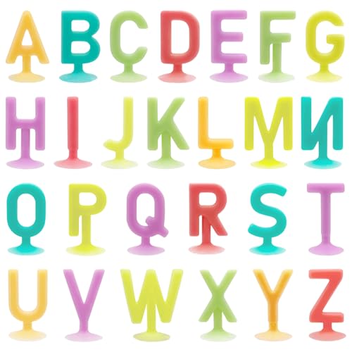 CHUNLINLAODA 26 Piezas Abecedario para Bebés Juguetes de Succión Abecedario Juego de Ventosas Abecedario Juguetes Bañera Juguete de Silicona,Juguetes Sensoriales para Niños 3 4 5 6 7 años